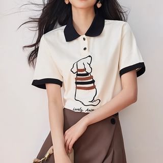 Dragan Pulse Short-Sleeve Dog Print Polo Shirt