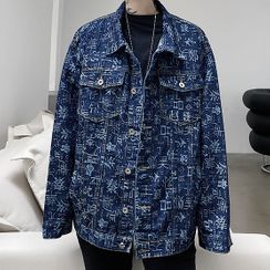 Citigleam - Chinese Print Denim Jacket Citigleam - Chinese Print Denim Jacket