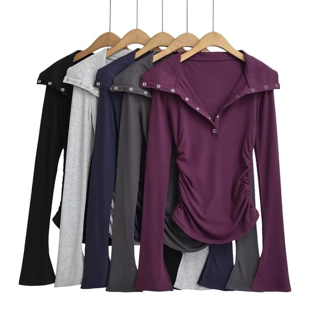 Asiris-Long-Sleeve Half Buttoned Plain Top