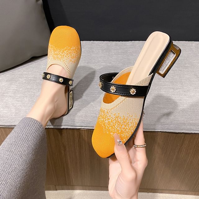 Asterisk-Low Heel Gradient Knit Mules