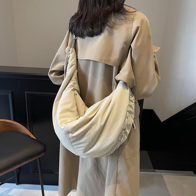 EAVALURE-Plain Drawstring Fabric Crossbody Bag