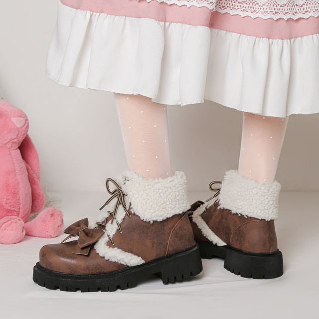 Megan-Fleece Panel Lace-Up Short Boots