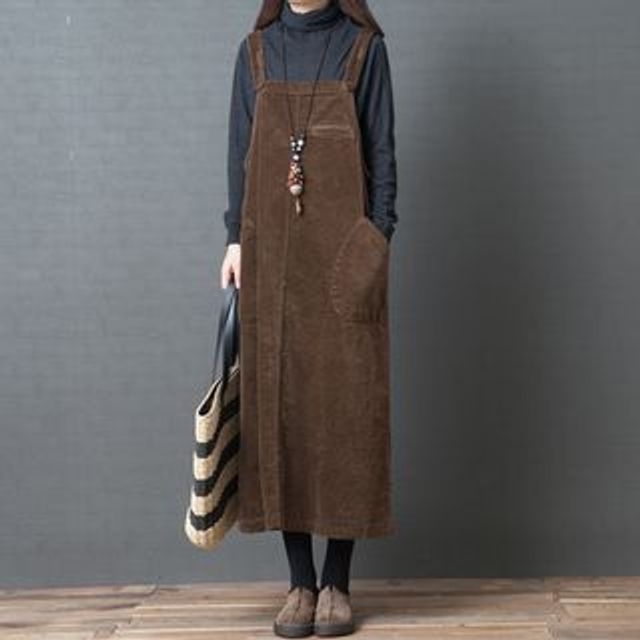 Lewwe - Midi Corduroy Overall Dress | YesStyle