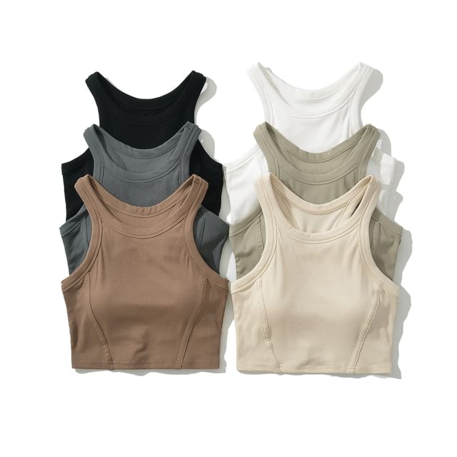 Faiar-Crewneck Plain Crop Tank Top