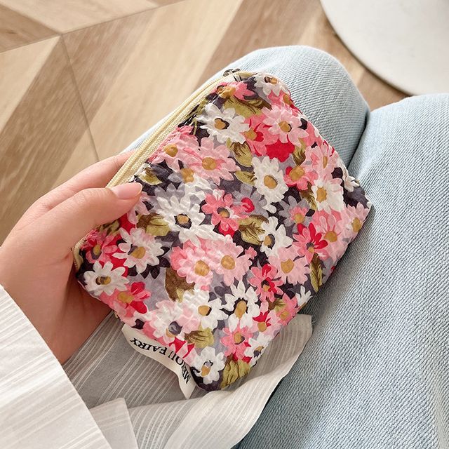 Lovemiror - Floral Print Fabric Makeup Bag