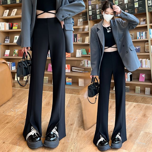 Jaqmine-High Rise Slit Hem Flared Suit Pants