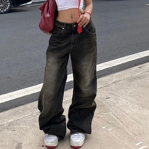 【BAON】Ryudo Wide Washing Denim Pants Raruxxin Wide Leg Baggy Jeans Women Casual Mid Waist Barrel