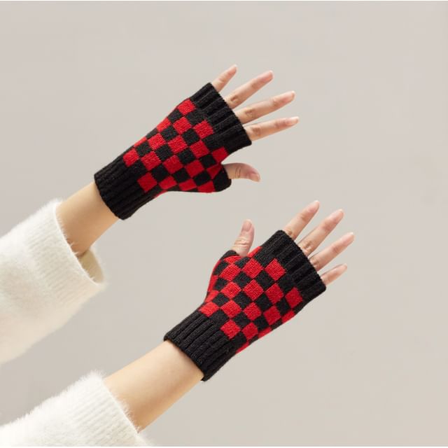 Hyoty - Checker Knit Fingerless Gloves | YesStyle