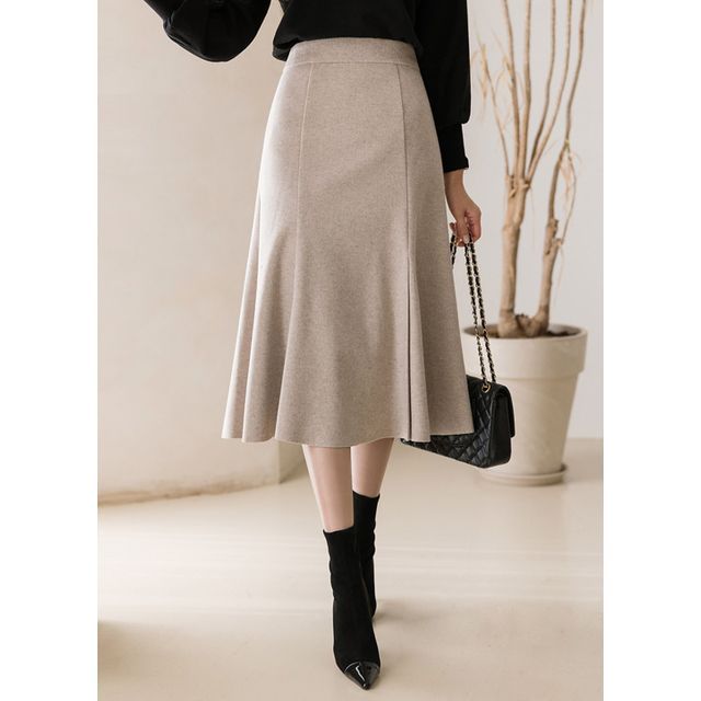 Styleonme Paneled Woolen Fishtail Skirt Yesstyle