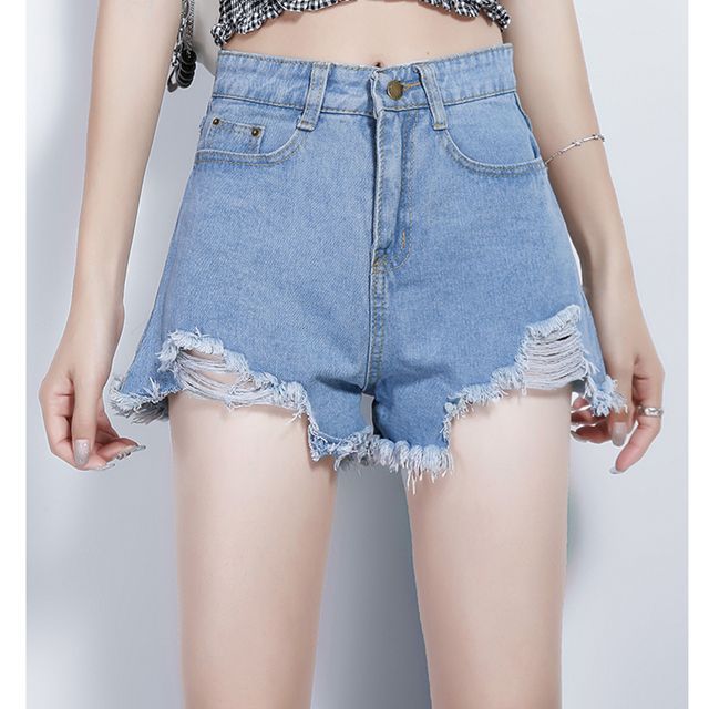 Everose-Mid Rise Distressed Denim Hot Pants