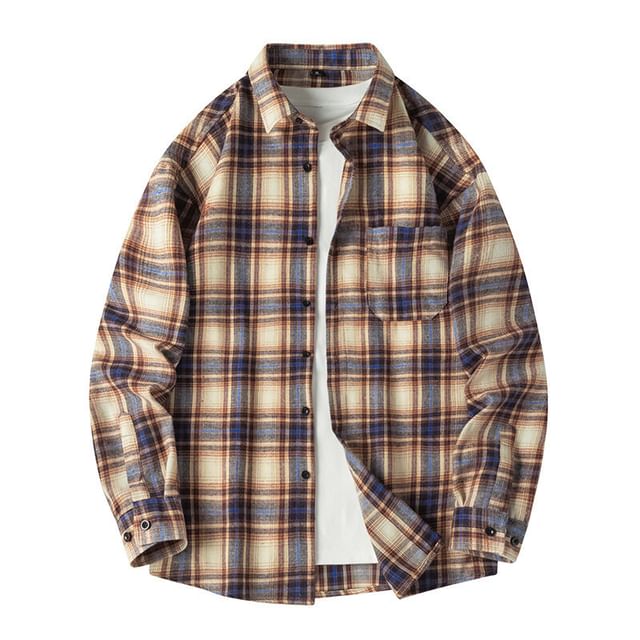 YIKES-Long Sleeve Collared Plaid Shirt