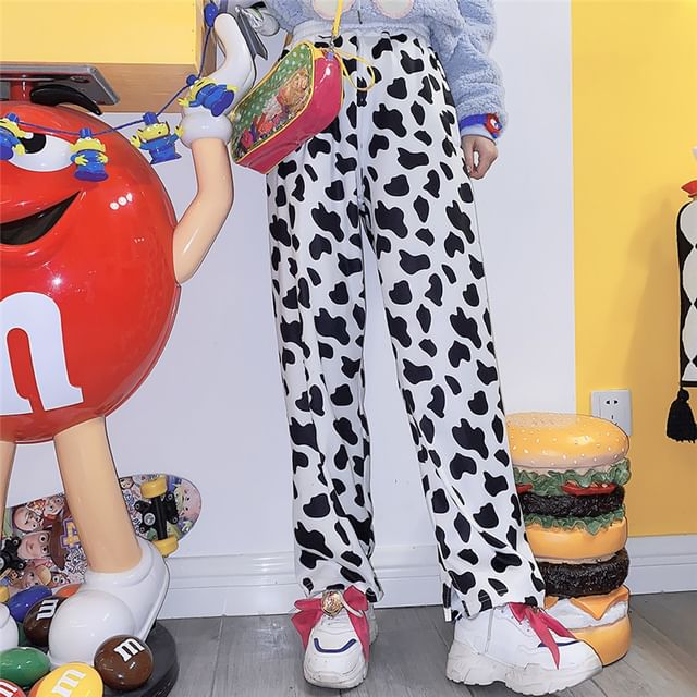 RONIN-Cow Print Straight Leg Pants