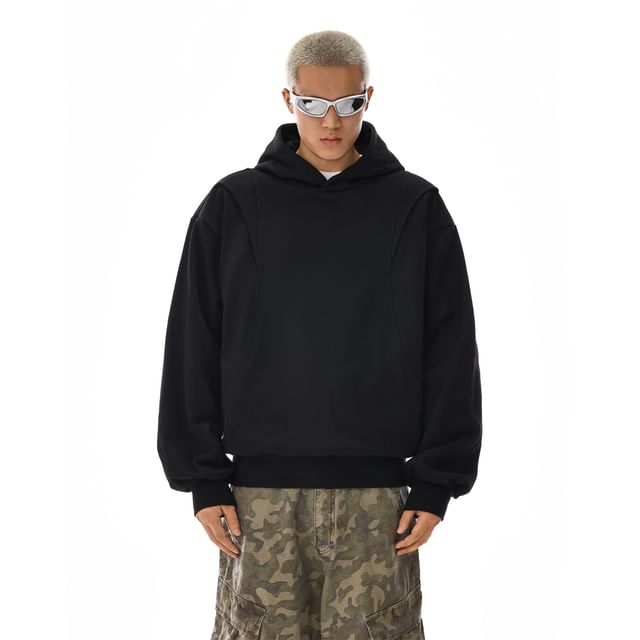 Meiksip-Plain Panel Hoodie
