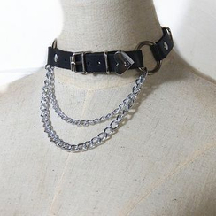 SURELIN - Faux Leather Chained Layered Choker SURELIN - Faux Leather Chained Layered Choker