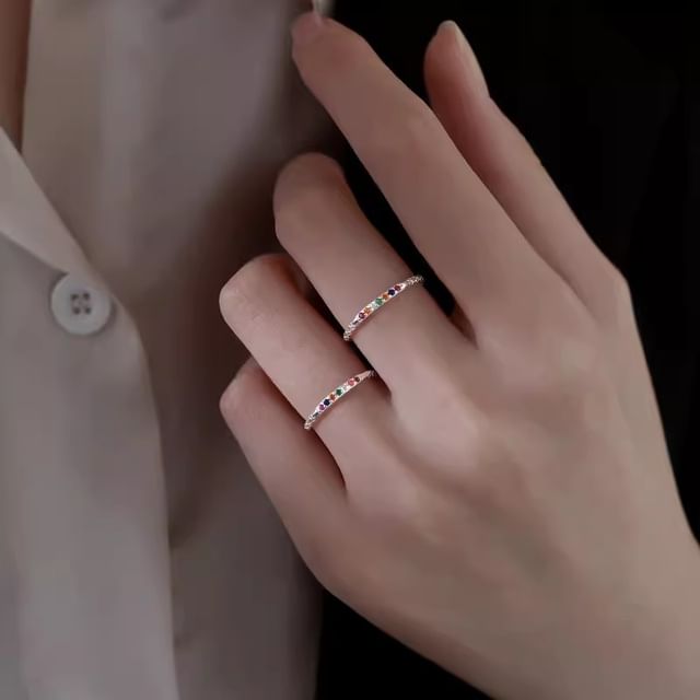 Halfla-925 Sterling Silver Rhinestone Open Ring