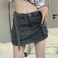 Long Sleeve Square-Neck Lace-Trim Ruched Plain Slim-Fit Crop Top