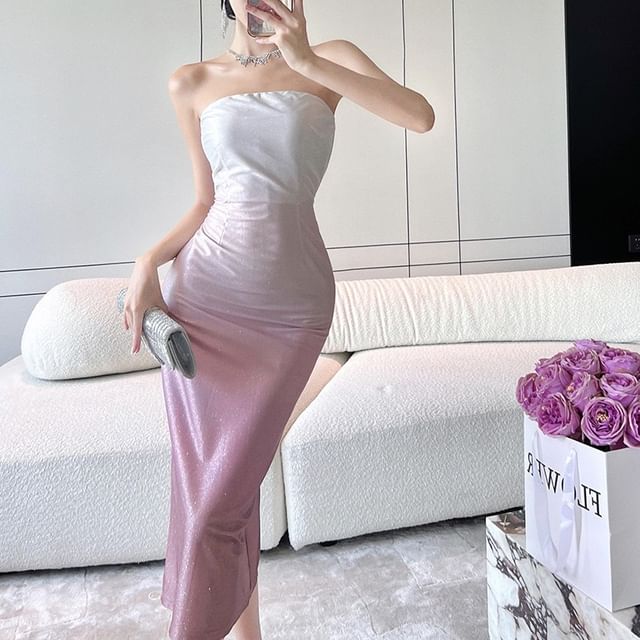 Cassidy - Strapless Gradient Midi Sheath Dress | YesStyle