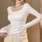 Berrytrix LongSleeve Square Neck Plain Knit Top YesStyle