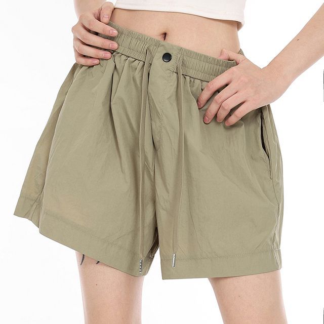 Everose-Drawstring Waist Plain Shorts