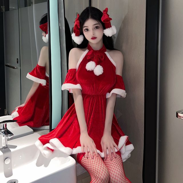 christmas lingerie dress yuksok Women Christmas Lingerie Cute Bows Decor Xmas Costume Santa Claus Mini Dress, Women's, Size: One size, Red