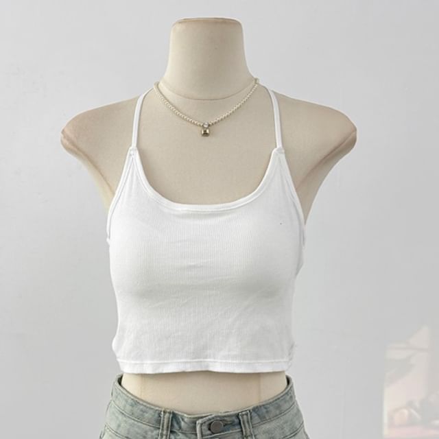 Lemongrass-Halter Neck Plain Crop Cami Top