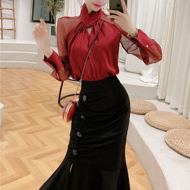 Pencil Skirt Red Skirt Top Set Blouse Red Pencil Skirts Red Pencil