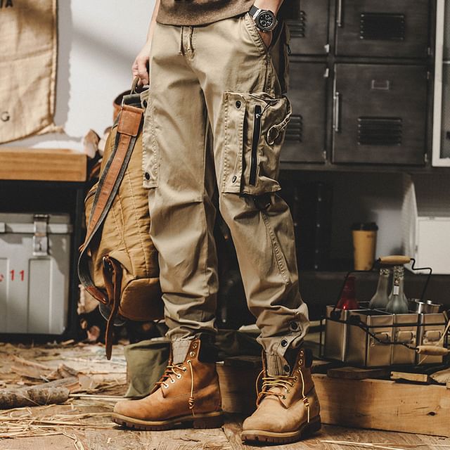 GRAYCIOUS-Drawstring Waist Plain Tapered Cargo Pants