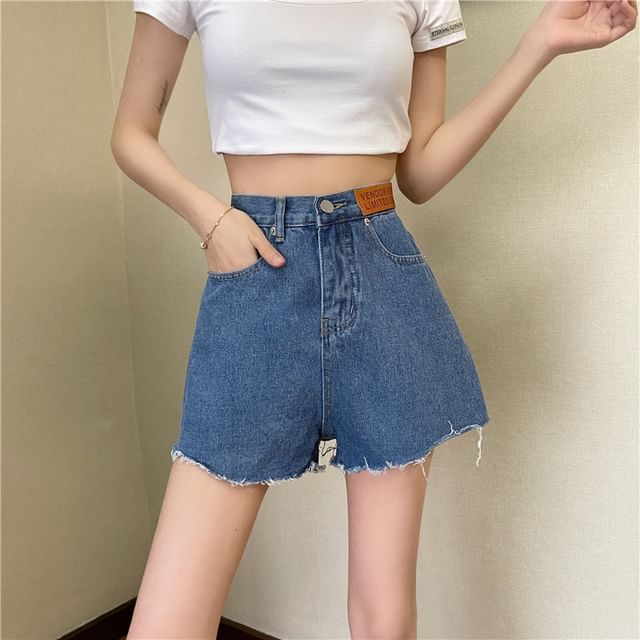 Everose-Fray Hem High-Waist Denim Shorts