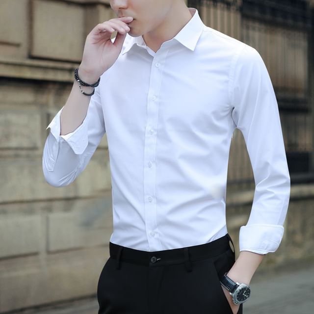Acrius-Long-Sleeve Plain Shirt