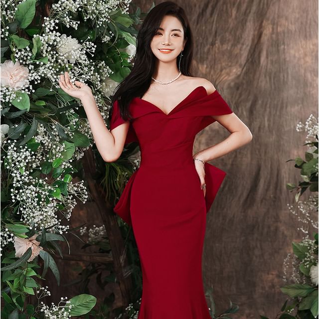 Off Shoulder Plain Mermaid Evening Dress