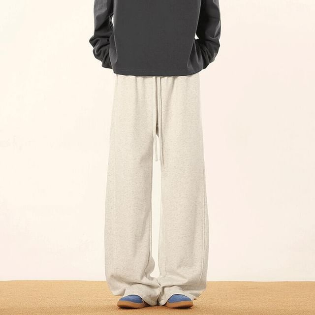 Kimeya-Drawstring Waist Plain Wide Leg Pants