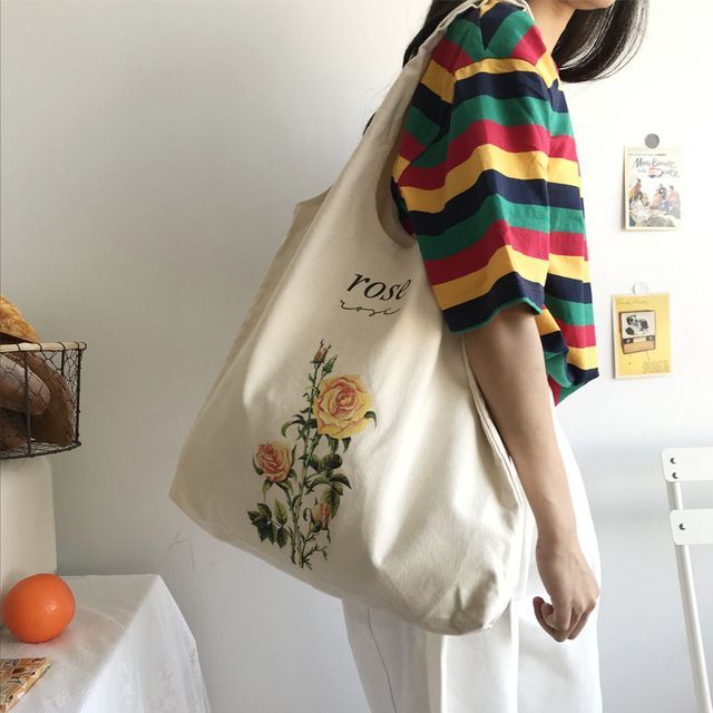 TangTangBags - Flower Print Canvas Tote Bag | YesStyle