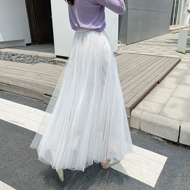 OGAWA - Maxi A-Line Mesh Skirt | YesStyle