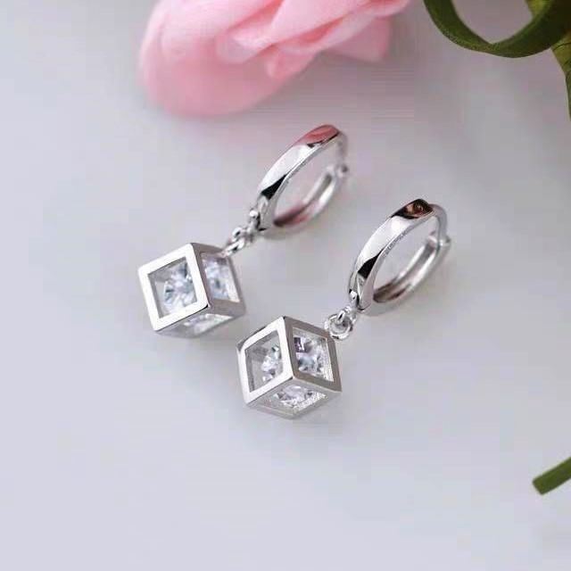 True Glam-S925 Sterling Silver Caged Rhinestone Drop Earring