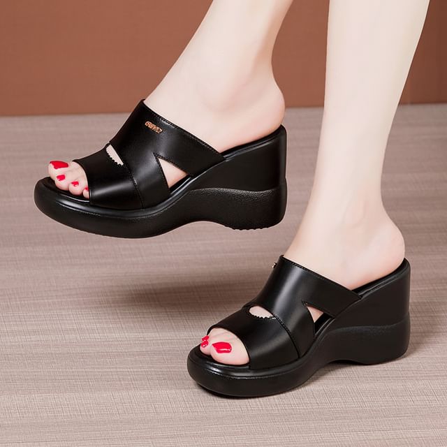Freesia-Cutout Platform Wedge Slide Sandals
