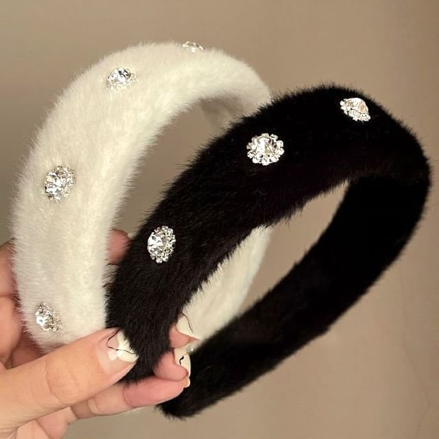Gemsha-Rhinestone Furry Headband