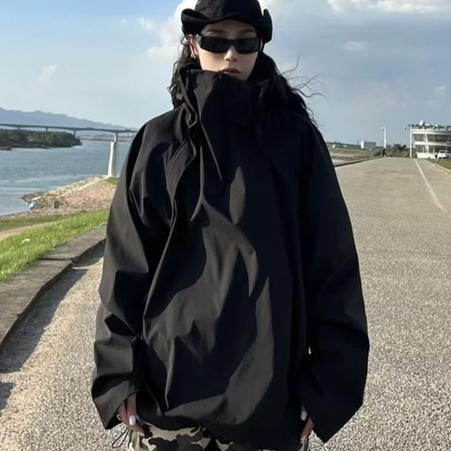 Kimeya-Turtleneck Plain Hoodie