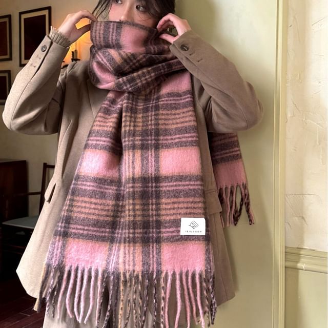 Frior-Plaid Fringed Trim Scarf