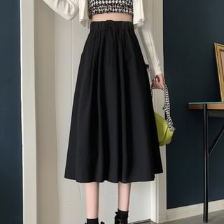 Sisyphi-High Rise Plain Midi A-Line Skirt