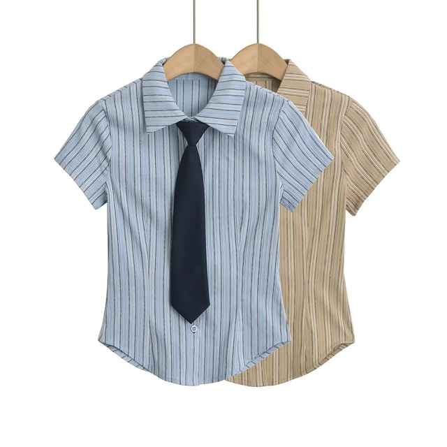 Asiris-Short Sleeve Striped Slim-Fit Shirt
