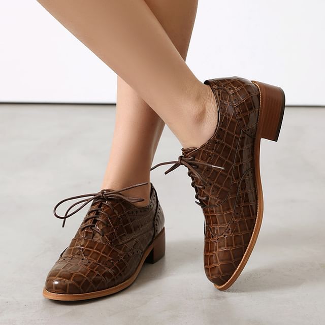 Niuna-Croc Grain Lace-Up Shoes