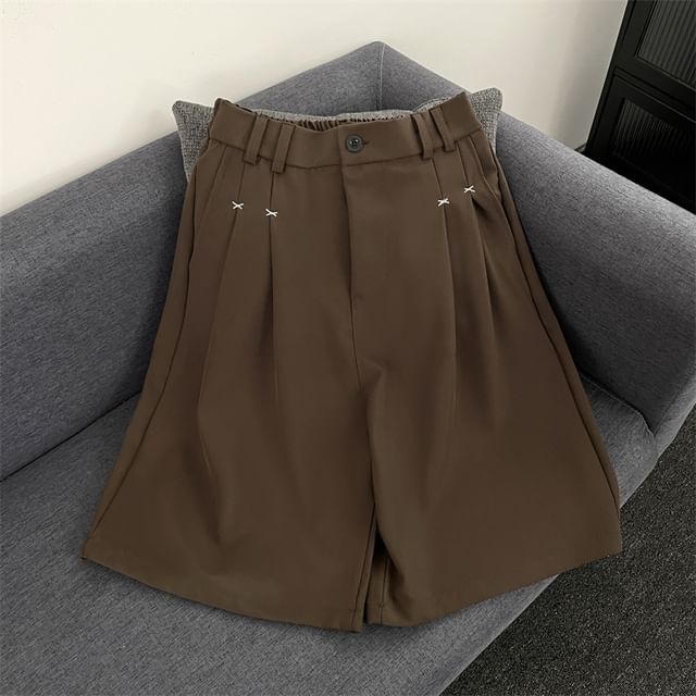 Plummie-High Waist Plain Wide Leg Shorts
