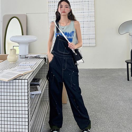 Seoul Crush - Splash Print Denim Jumper Pants | YesStyle