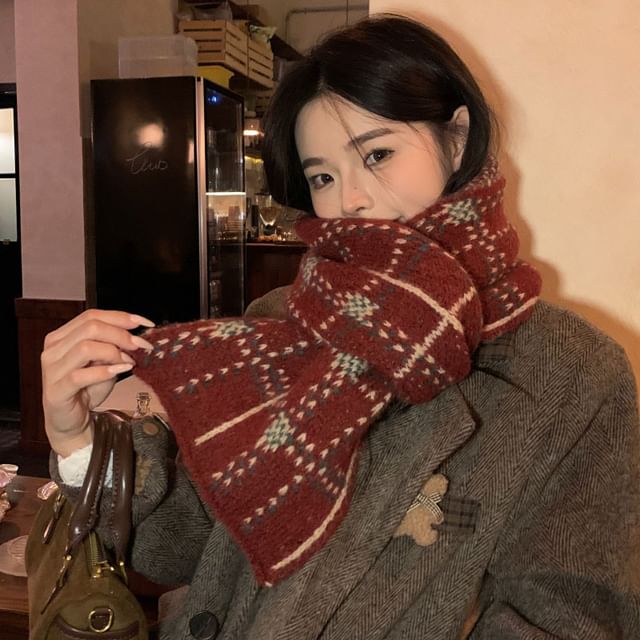 Frior-Plaid Knit Scarf
