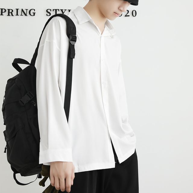Lefitt-Long-Sleeve Collared Plain Shirt