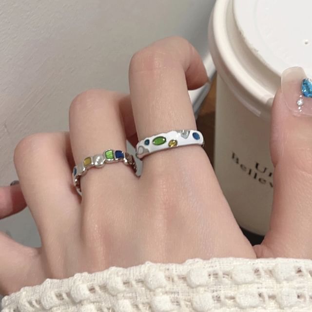 PANGU-Enamel S925 Sterling Silver Open Ring