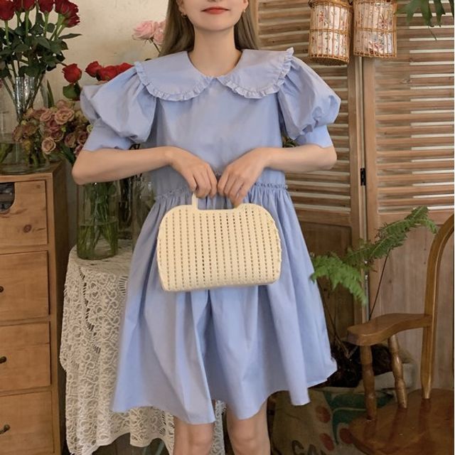 Secolo - Puff Sleeve Peter Pan Collar Dress | YesStyle