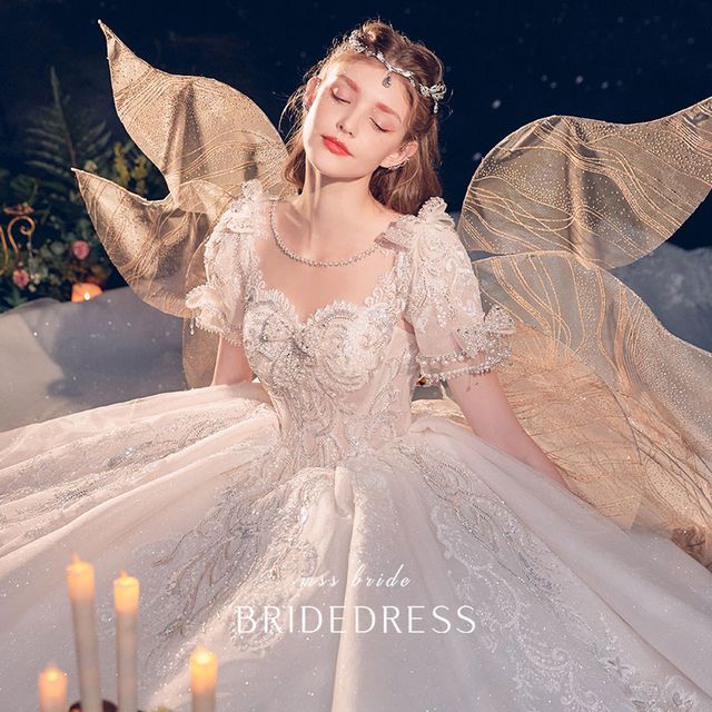 MSSBridal - Set: Short-Sleeve Wedding Ball Gown + Veil (Various Designs) |  YesStyle