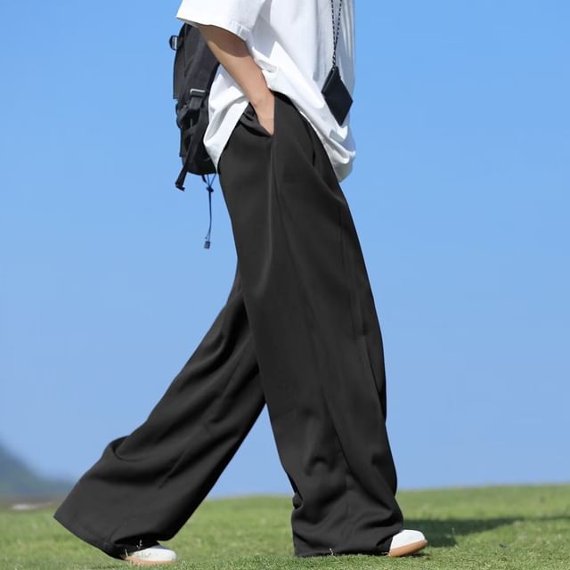 Urtishia-High Waist Plain Wide Leg Pants