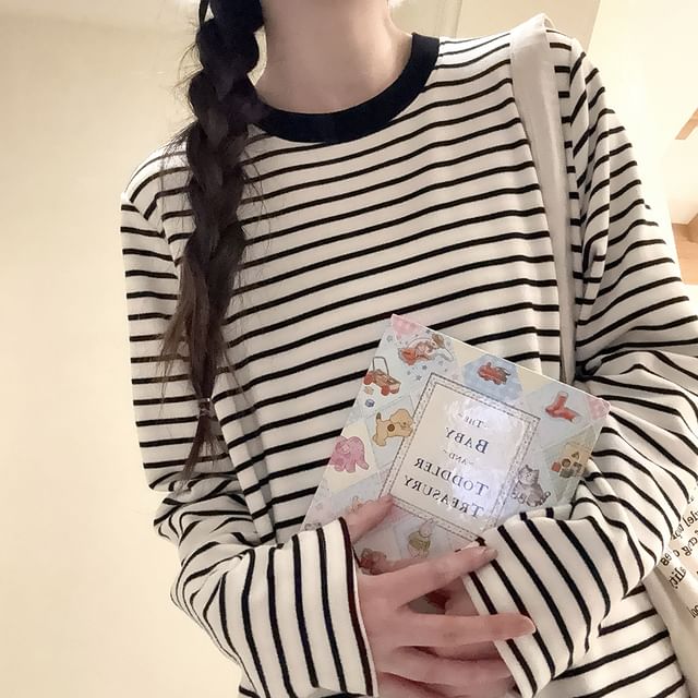 Glotto-Long-Sleeve Round Neck Striped Tee